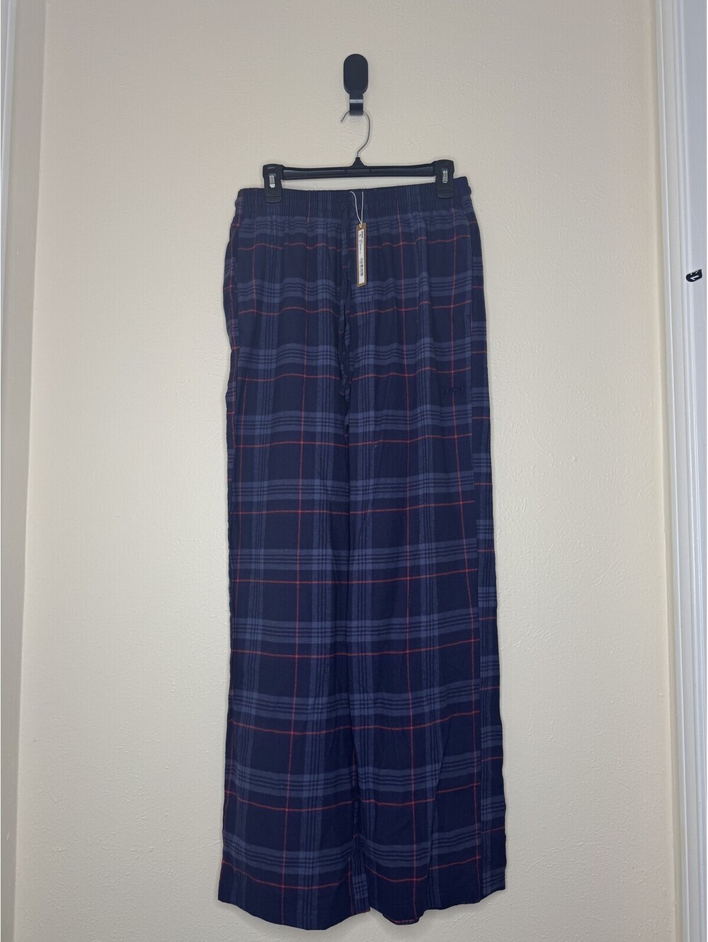 SKIMS Flannel Sleep Pants Damson Laser Plaid Blue Women's Size S NWT